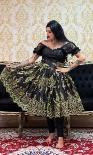 Saia Bordada Curta Preta/Dou 2391