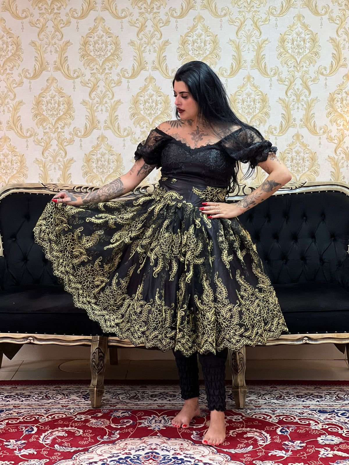 Saia Bordada Curta Preta/Dou 2391