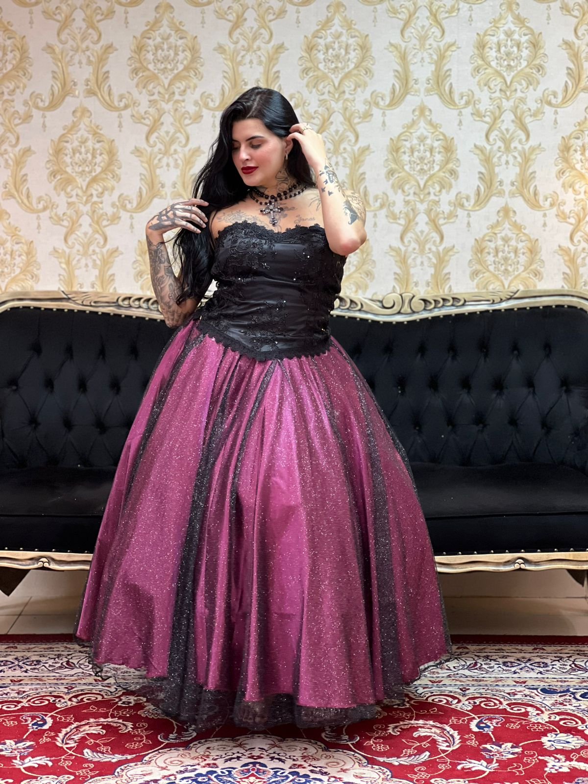 Saia Brilho Longa Rosa/Pto 2710