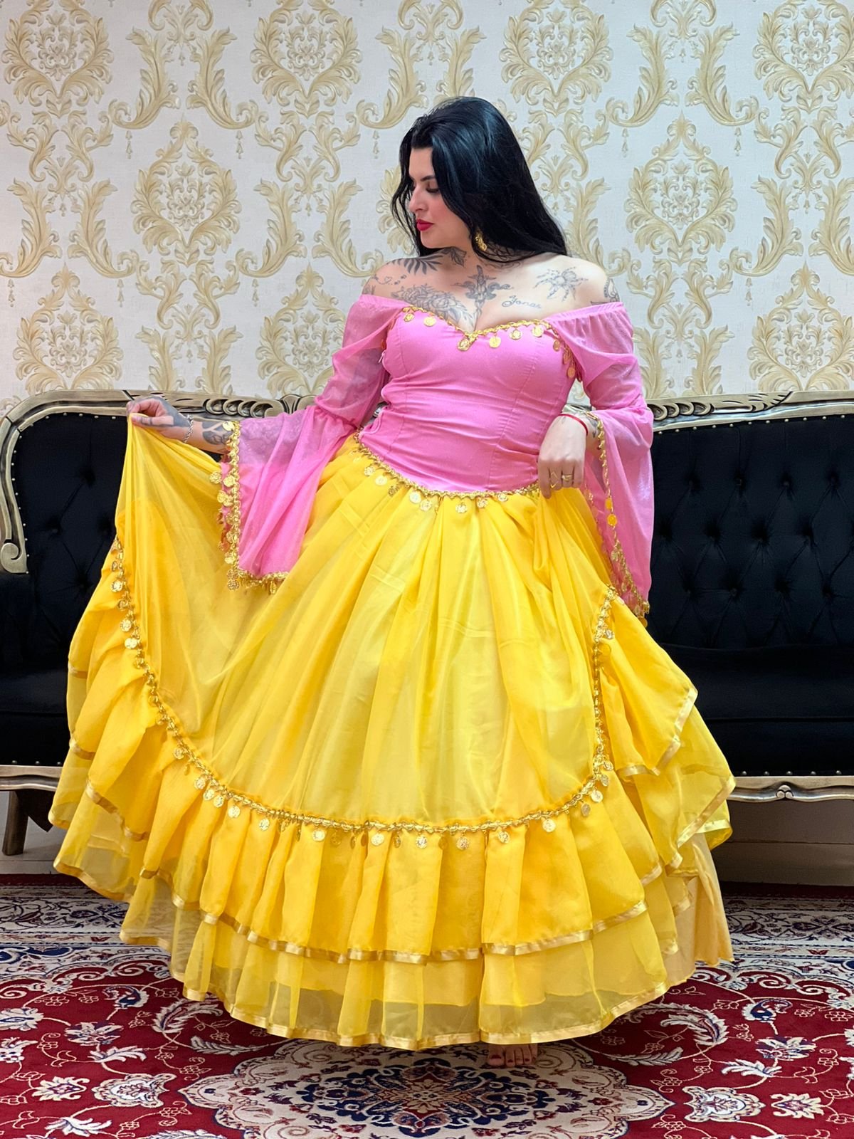 Saia 2 Babados Voal  Amarelo/Dou 8308