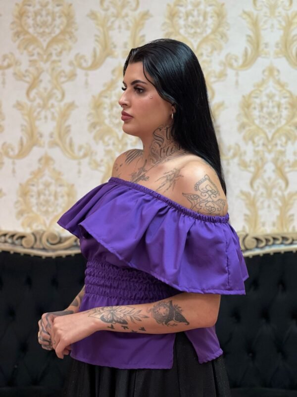 Blusa Babado Oxfor Roxo 504 - Imagem 3