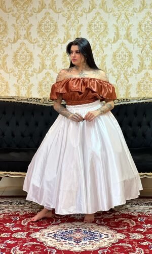 Blusa Babado Cetim Marrom 902