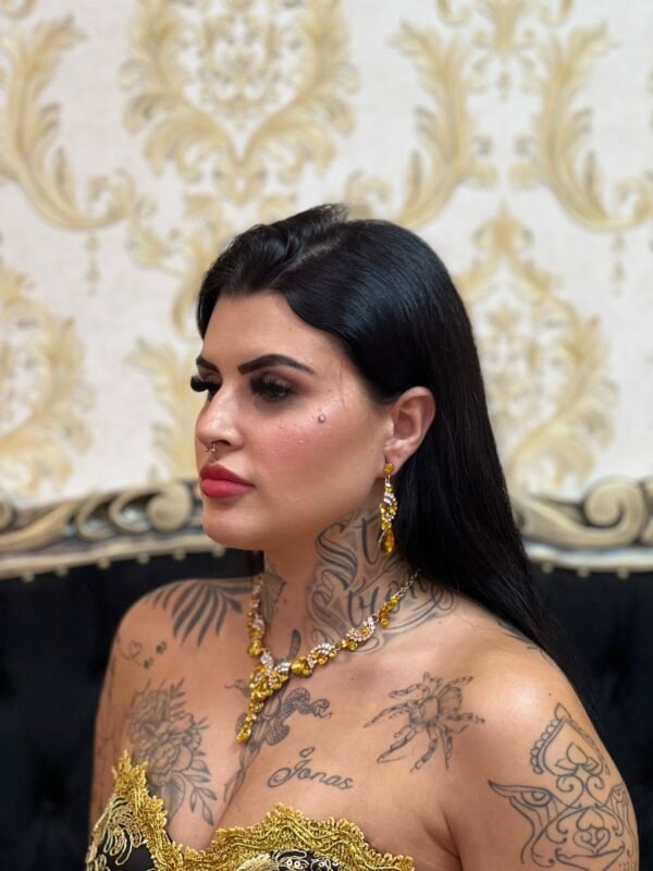 Conjunto Colar Pedras Dourado