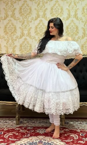 Saia 1 babado Curta Voal/Tule Bco/Pta 025