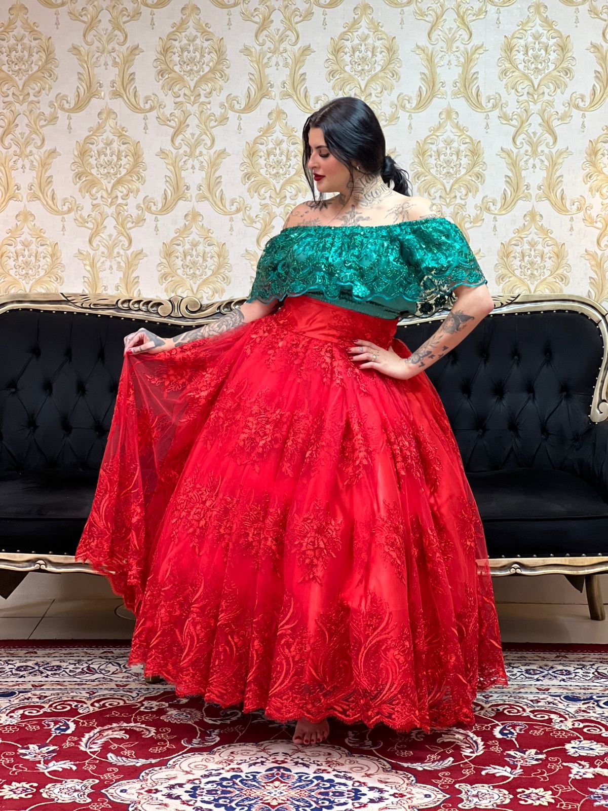 Saia Bordada Longa Vermelha 108