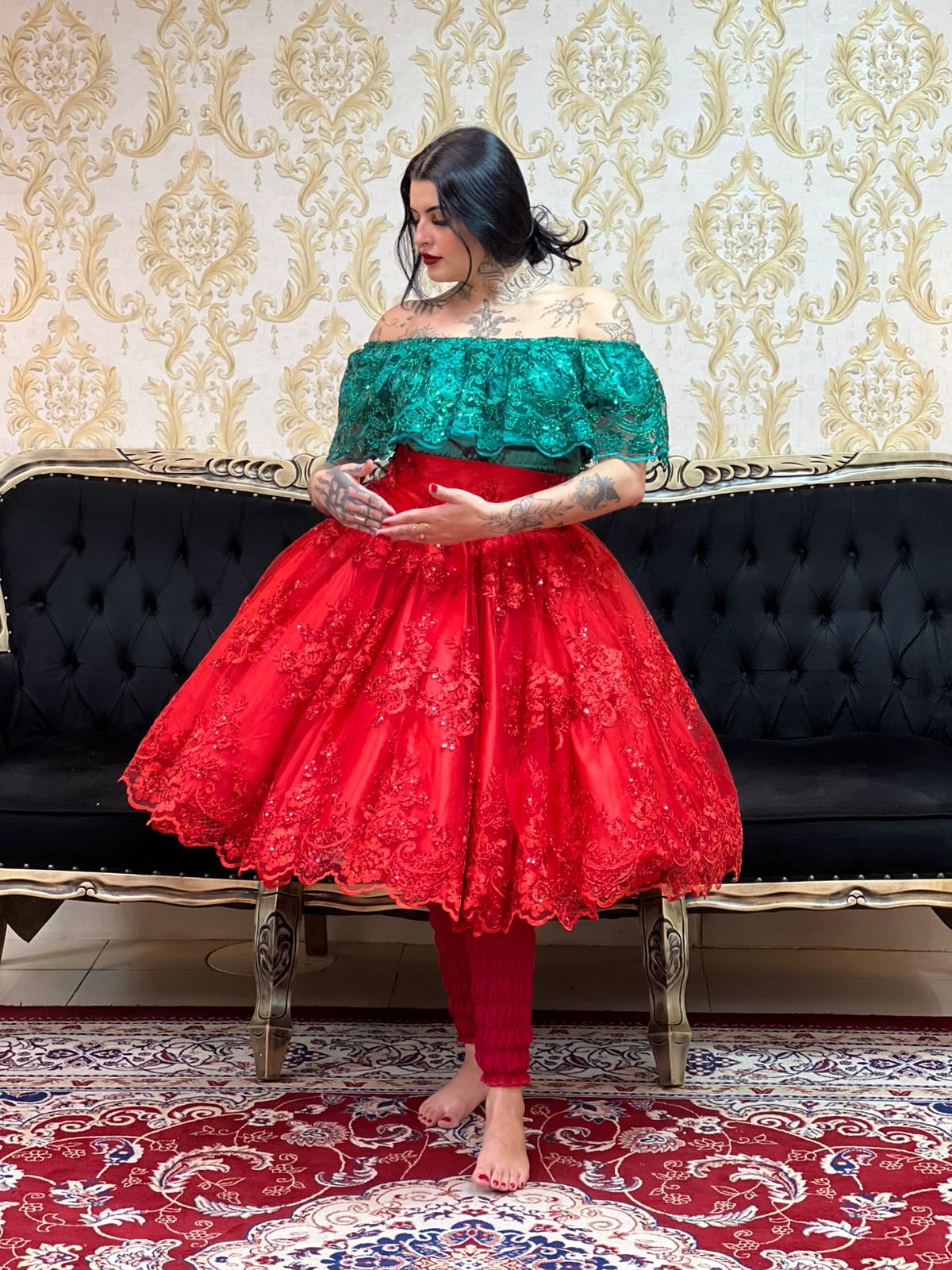 Saia Bordada Paete Curta Vermelha 185