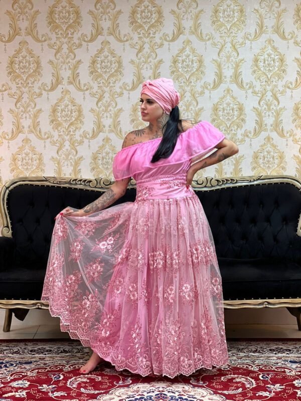 Saia Bordada Paetê Longa Rosa 721 - Imagem 2