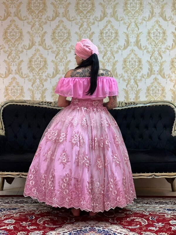 Saia Bordada Paetê Longa Rosa 721 - Imagem 3