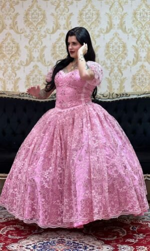 Saia Bordada Paetê Longa Rosa 721