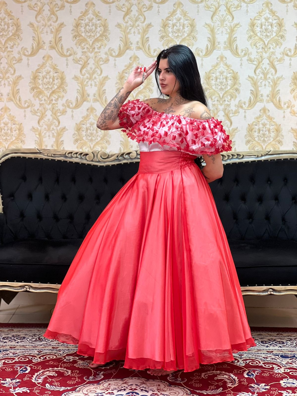 Blusa Babado Borboleta Bco/Verm 006