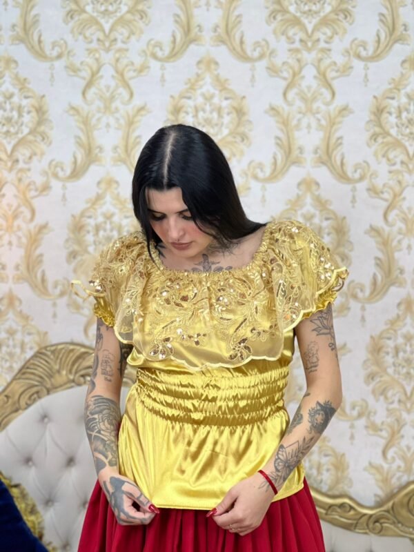 Blusa Babado Bordado Dourado 356 - Imagem 2
