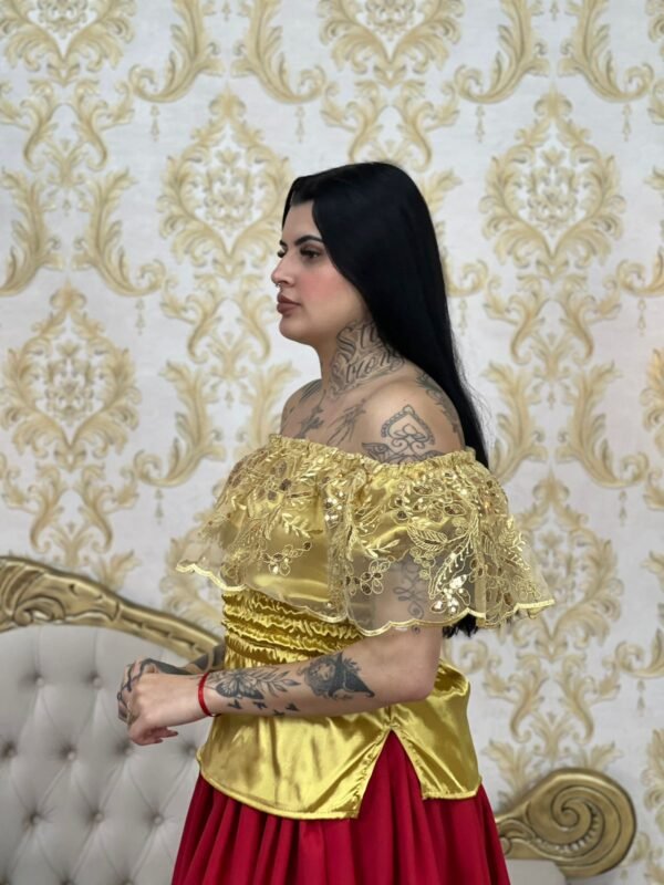 Blusa Babado Bordado Dourado 356 - Imagem 3