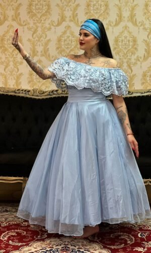 Blusa Babado Bordado Azul 409