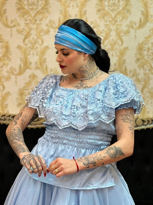 Blusa Babado Bordado Azul 409 - Imagem 2