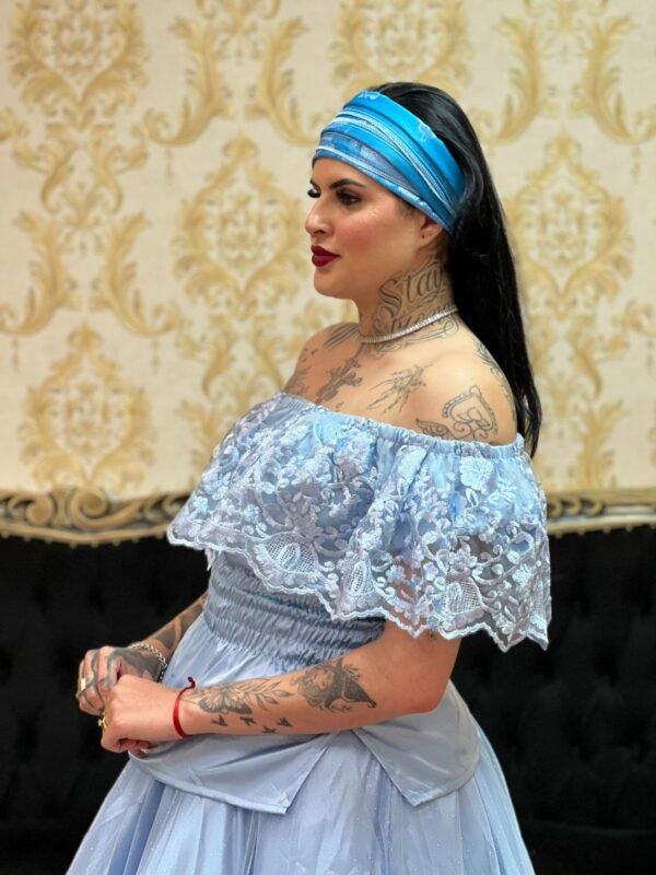 Blusa Babado Bordado Azul 409 - Imagem 3