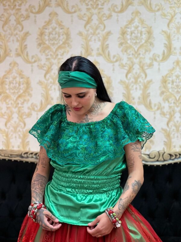 Blusa Babado Bordado Verde 614 - Imagem 2