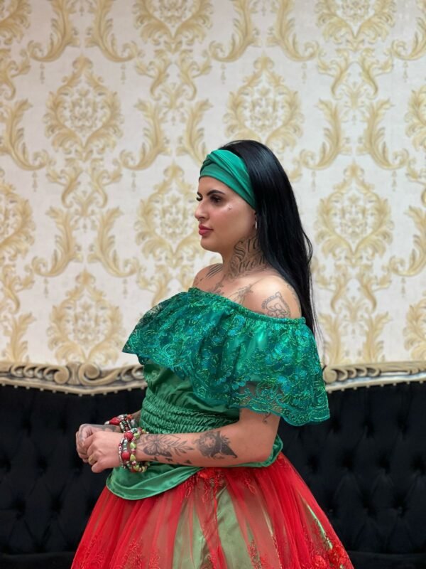 Blusa Babado Bordado Verde 614 - Imagem 3