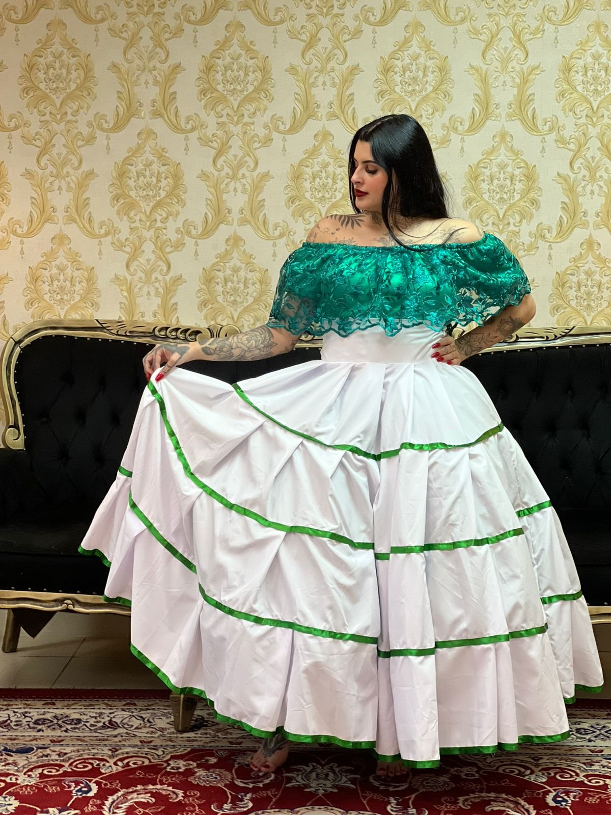 Blusa Babado Bordado Verde 614