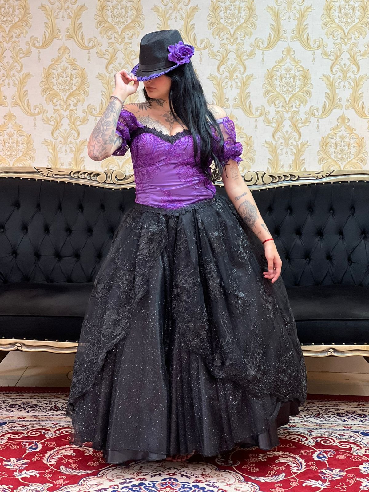 Corpete Bordado Roxo/Preto 502