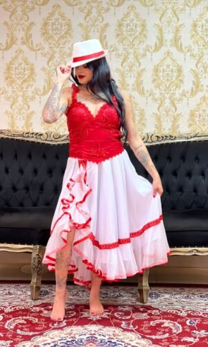 Saia Fenda Longa Bco/Verm  023