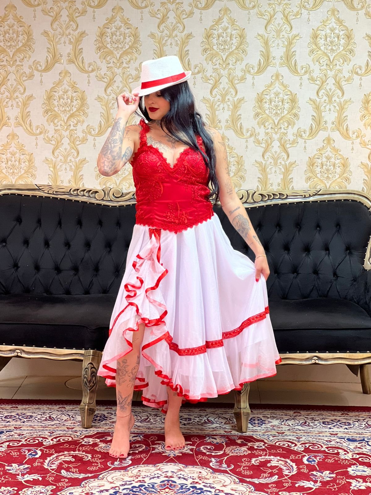 Saia Fenda Longa Bco/Verm  023