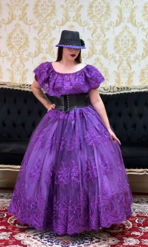 Saia Bordada Longa Roxa 518