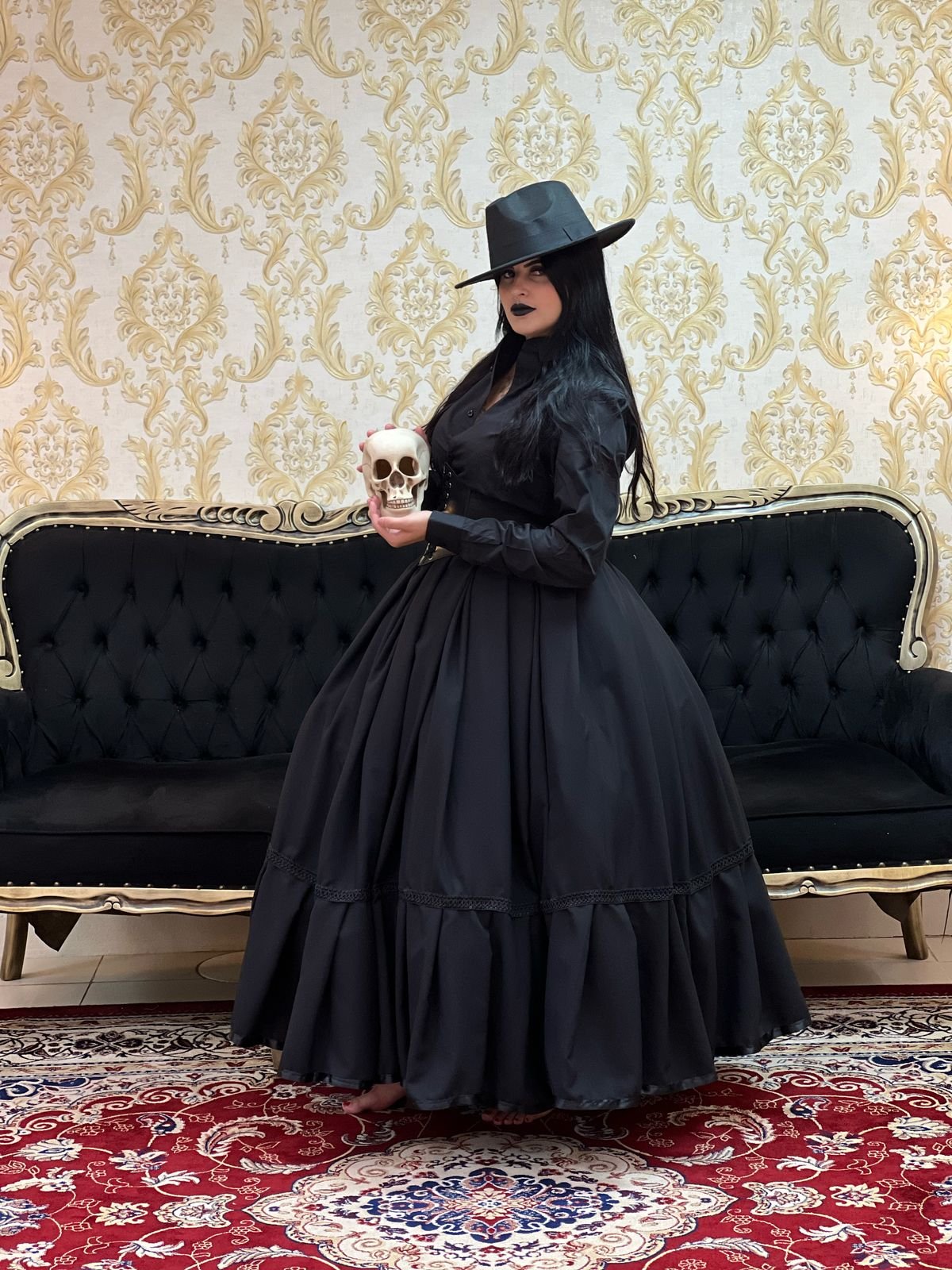 Saia 1 Babado Longa Preta 2202