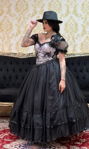 Saia 2 Babados Voal Preto 2203