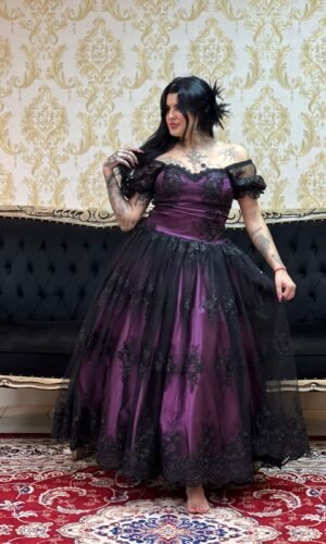 Saia Bordada Longa Roxo/Pto 2509