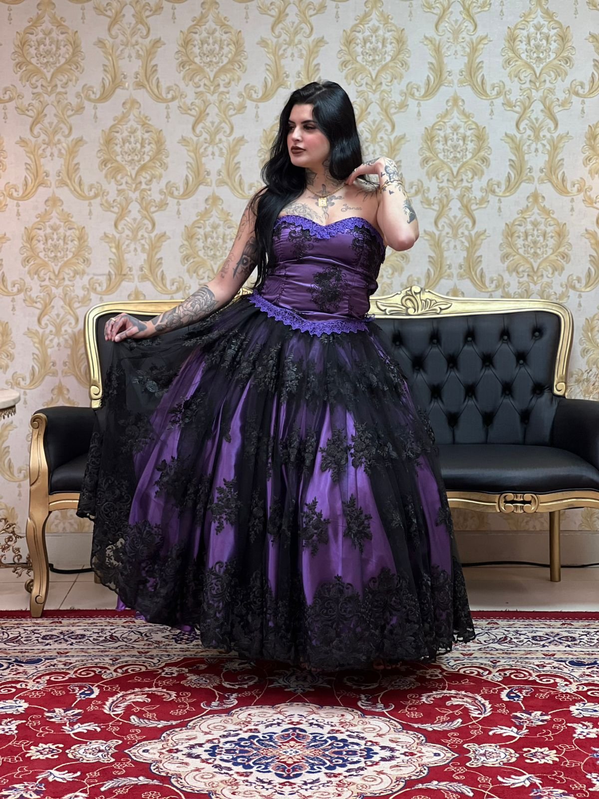 Saia Bordada Longa Roxo/Pto 2509