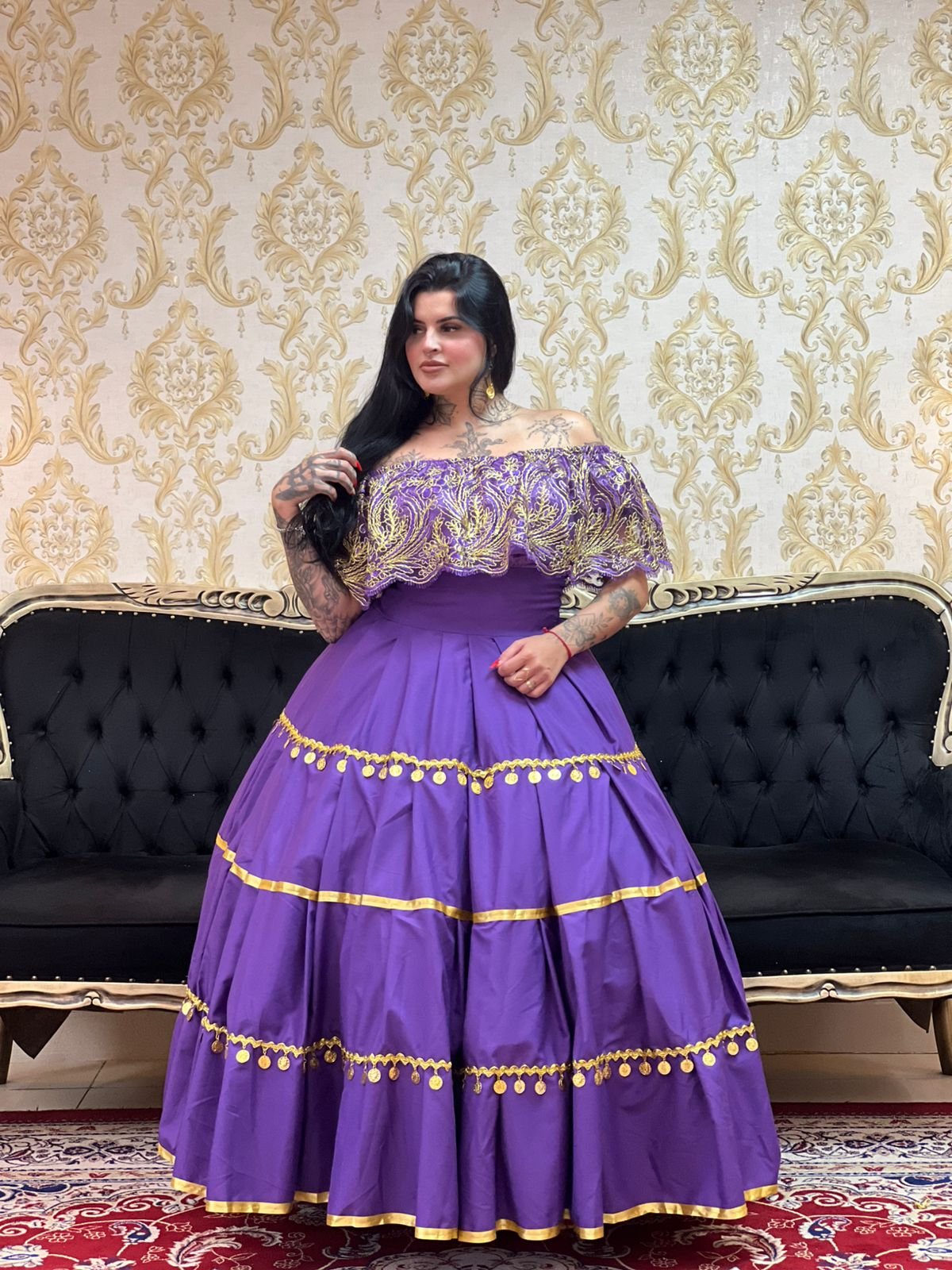 Blusa Babado Bordado Roxo/Dou 505