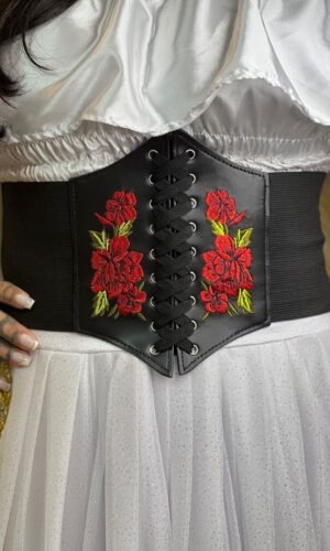 Cinto Corselet Preto Flor
