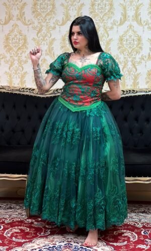 Corpete Bordado Verm/Verde 166