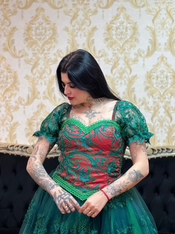 Corpete Bordado Verm/Verde 166 - Imagem 2