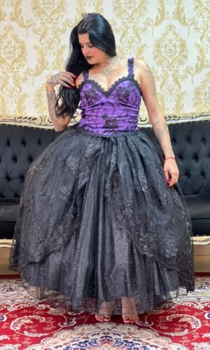 Corpete Decote V Roxo/Preto 504