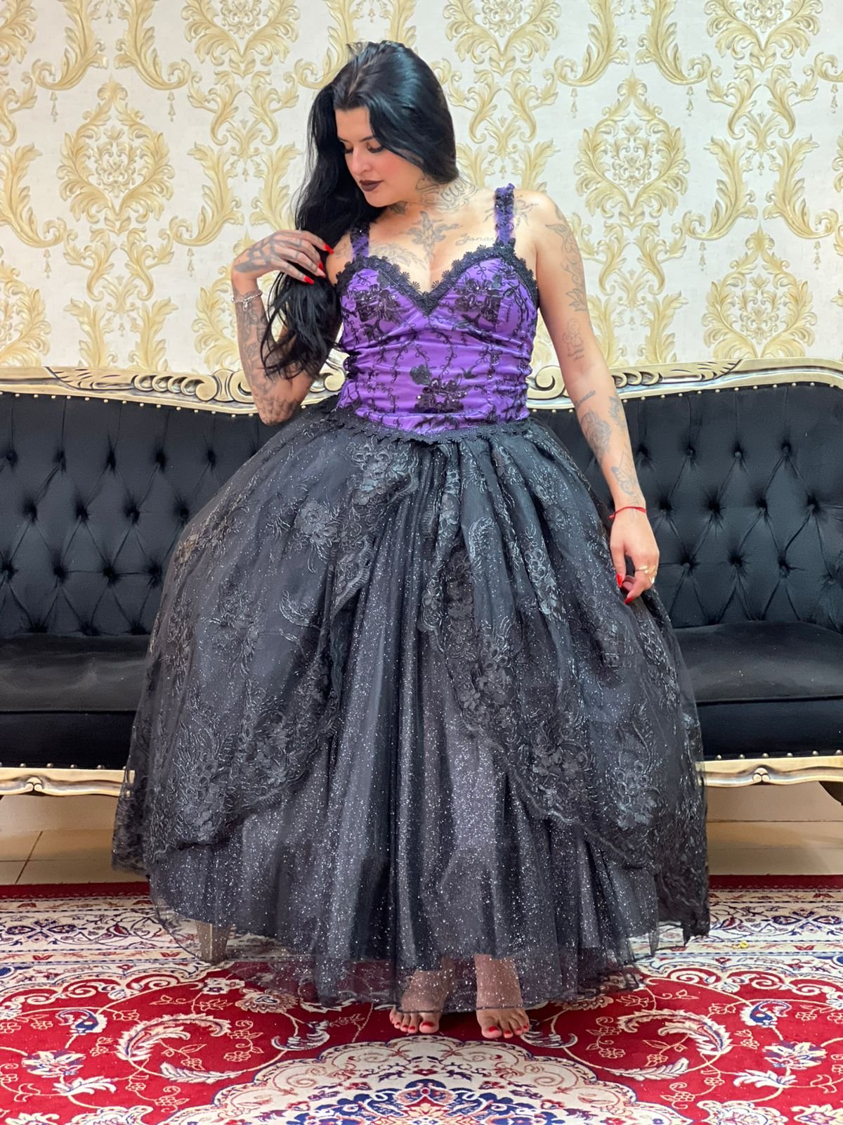 Corpete Decote V Roxo/Preto 504