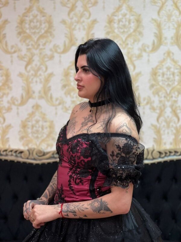 Corpete Bordado Rosa/Preto 706 - Imagem 3