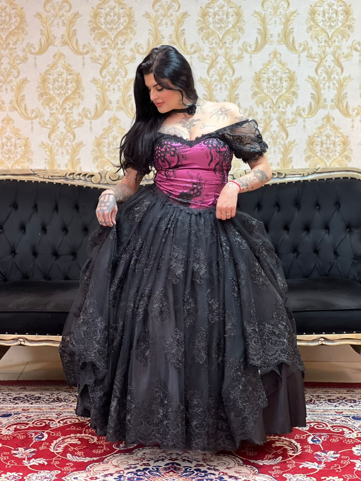 Corpete Bordado Rosa/Preto 706