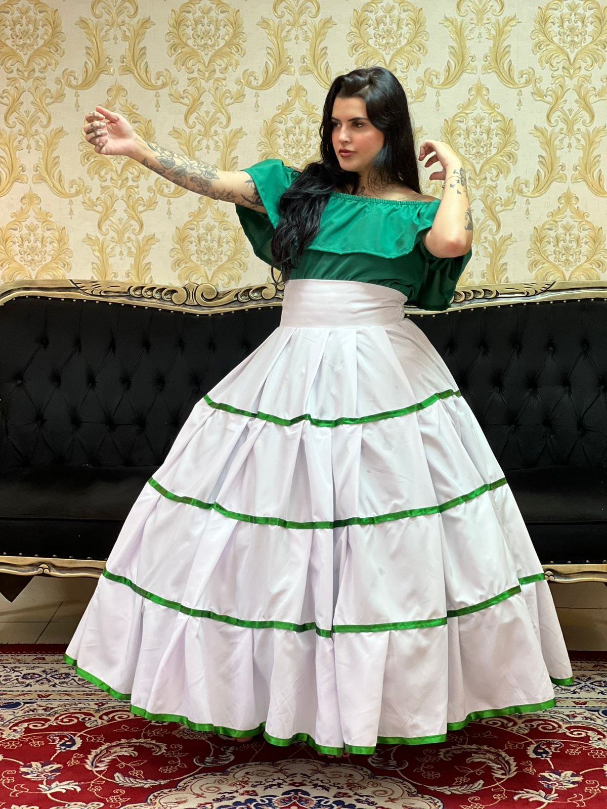 Saia Gomos Oxfor Longa Bco/Verde 032