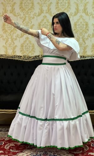 Saia 1 Babado Longa Bco/Verde 057