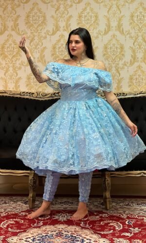 Saia Bordada Curta Azul 407