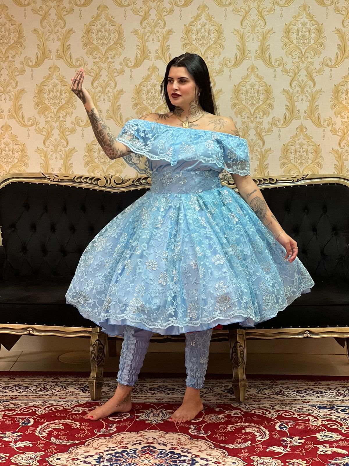 Saia Bordada Curta Azul 407