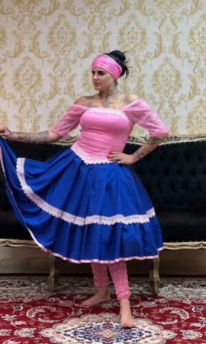 Saia 1 Babado Curta Azulão/Rosa 439