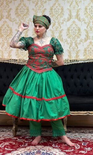 Saia 1 Babado Curta Verde/Verm 607