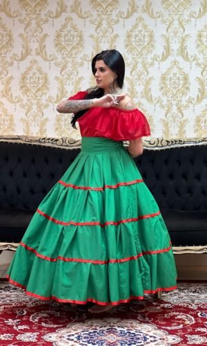 Saia Gomos Oxfor Longa Verde/Verm 618