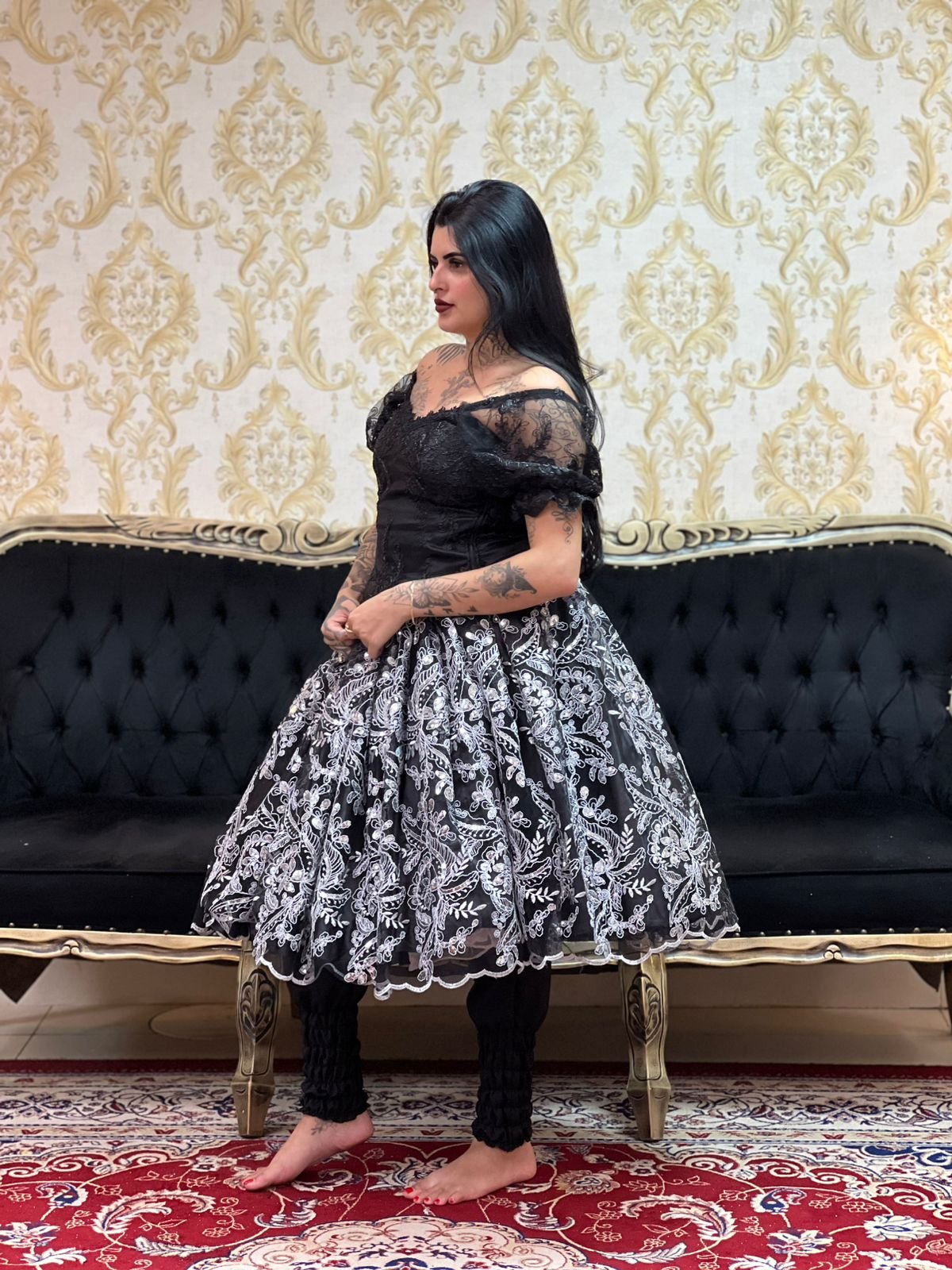 Saia Bordada Curta Preto/Prata 2014