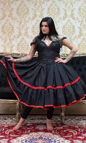 Saia 1 Babado Curta Pto/Verm 2112