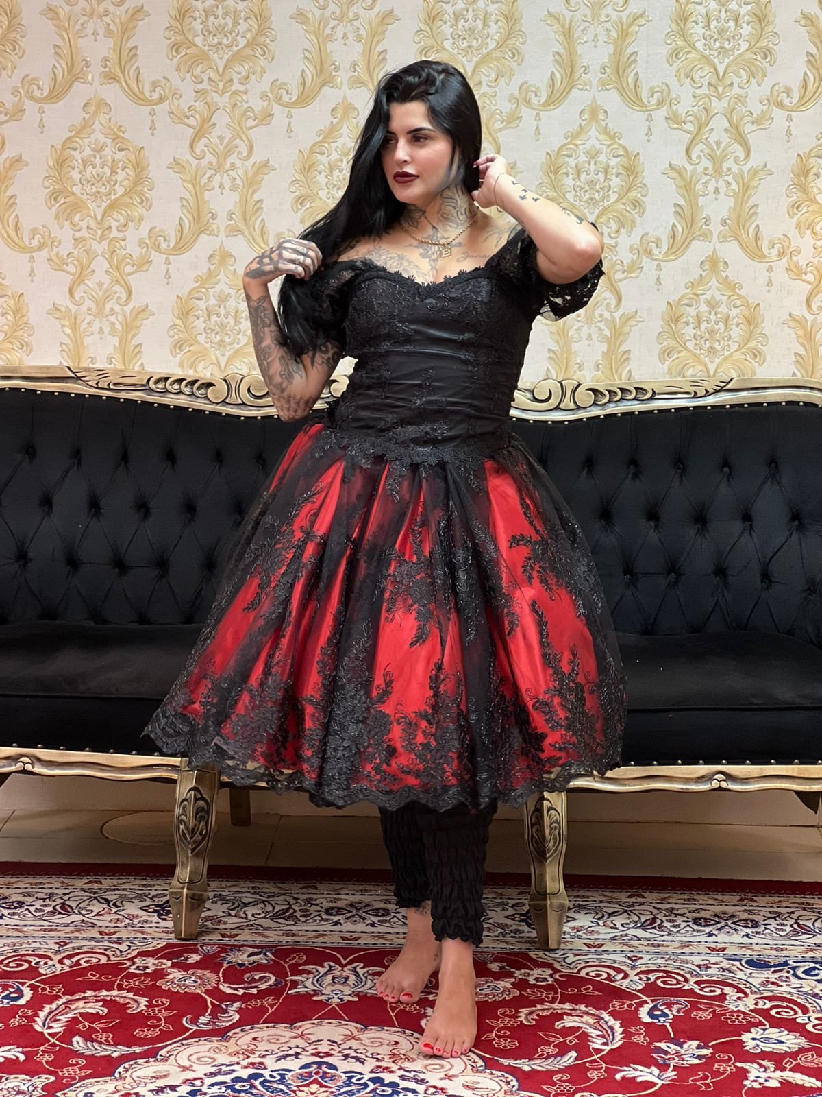 Saia Bordada Curta Verm/Pto 2161