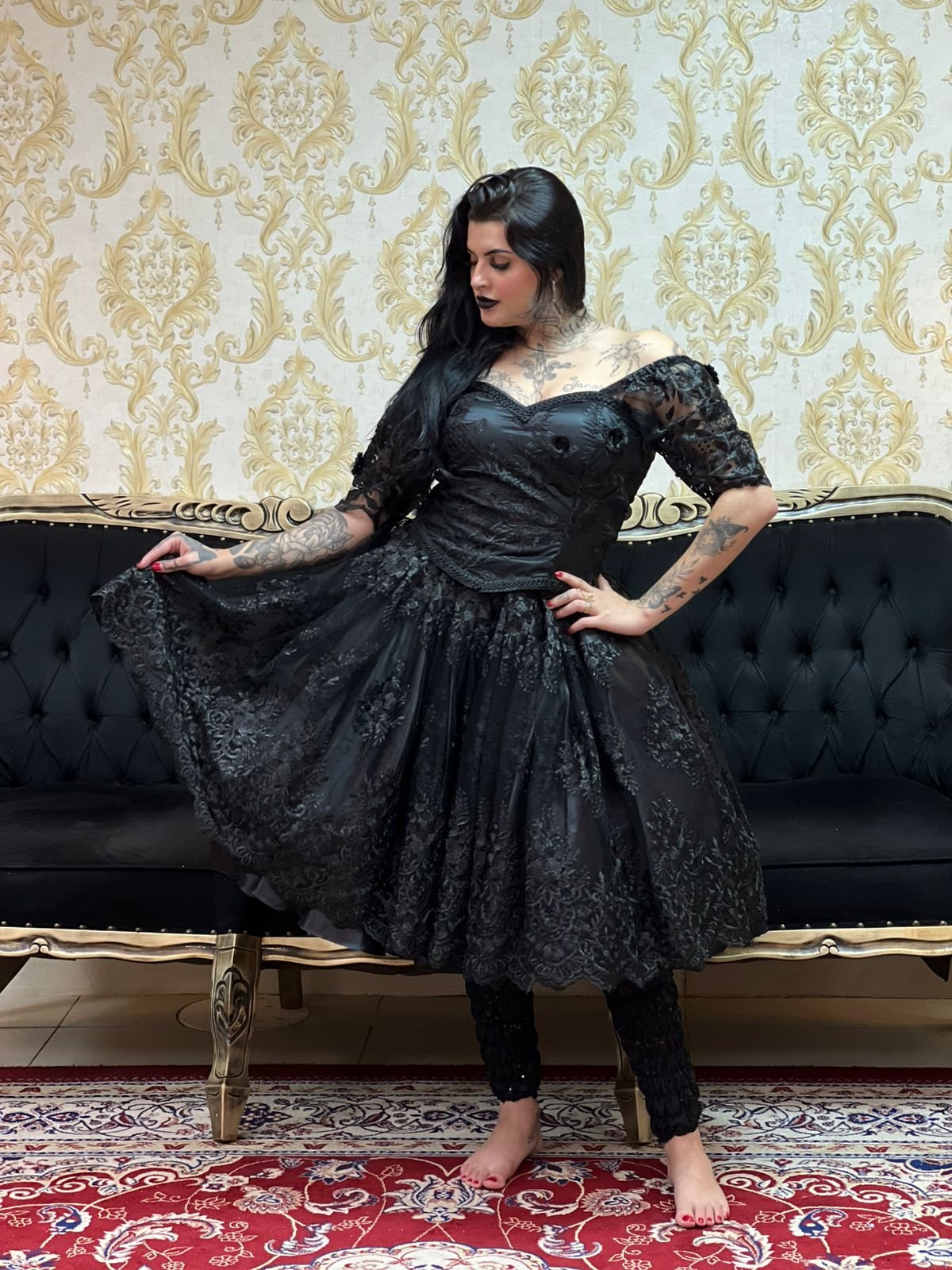 Saia Bordada Curta Preta 2278