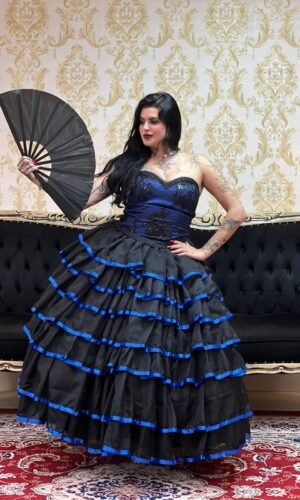 Saia 7 Babados Voal/Fitas Preto/Azulão 2404